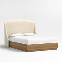 Lafayette 56" Ivory Upholstered King Headboard with Batten Brown Oak Bed Base