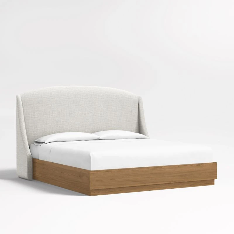 Lafayette 56" Mist Grey Upholstered King Headboard with Batten Oak Bed Base