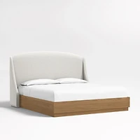 Lafayette 56" Mist Grey Upholstered King Headboard with Batten Oak Bed Base
