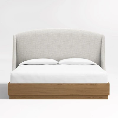 Lafayette 56" Mist Grey Upholstered King Headboard with Batten Oak Bed Base