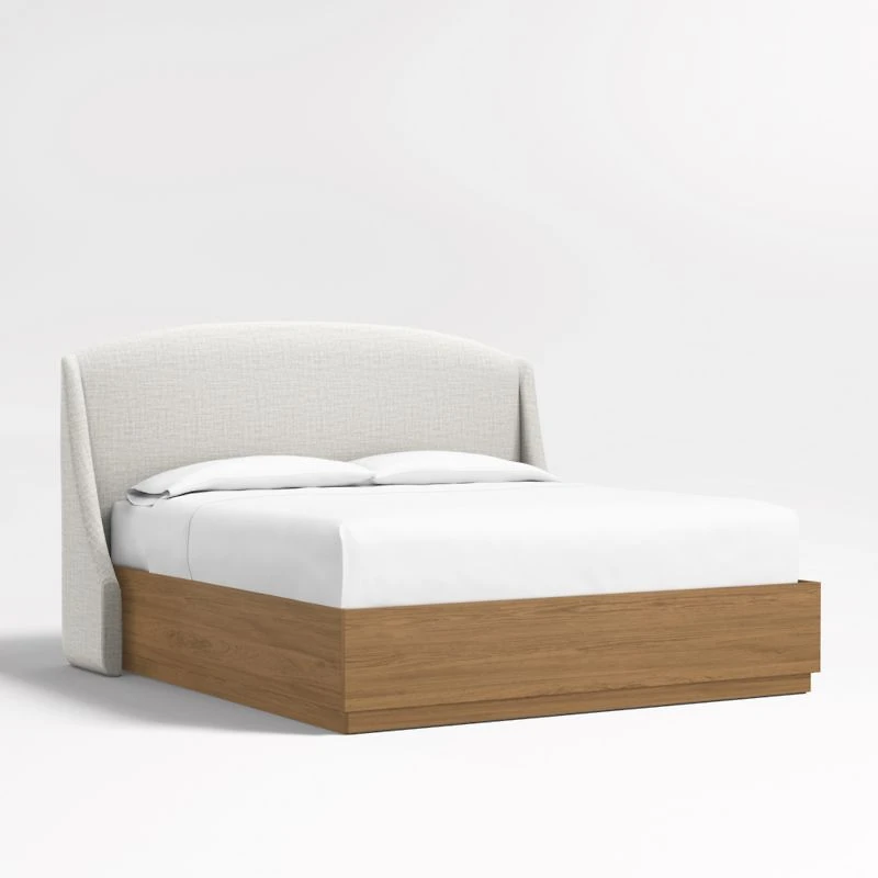Lafayette 56" Mist Grey Upholstered King Headboard with Batten Oak Storage Bed Base