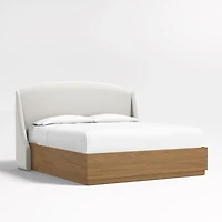 Lafayette 56" Mist Grey Upholstered King Headboard with Batten Oak Storage Bed Base