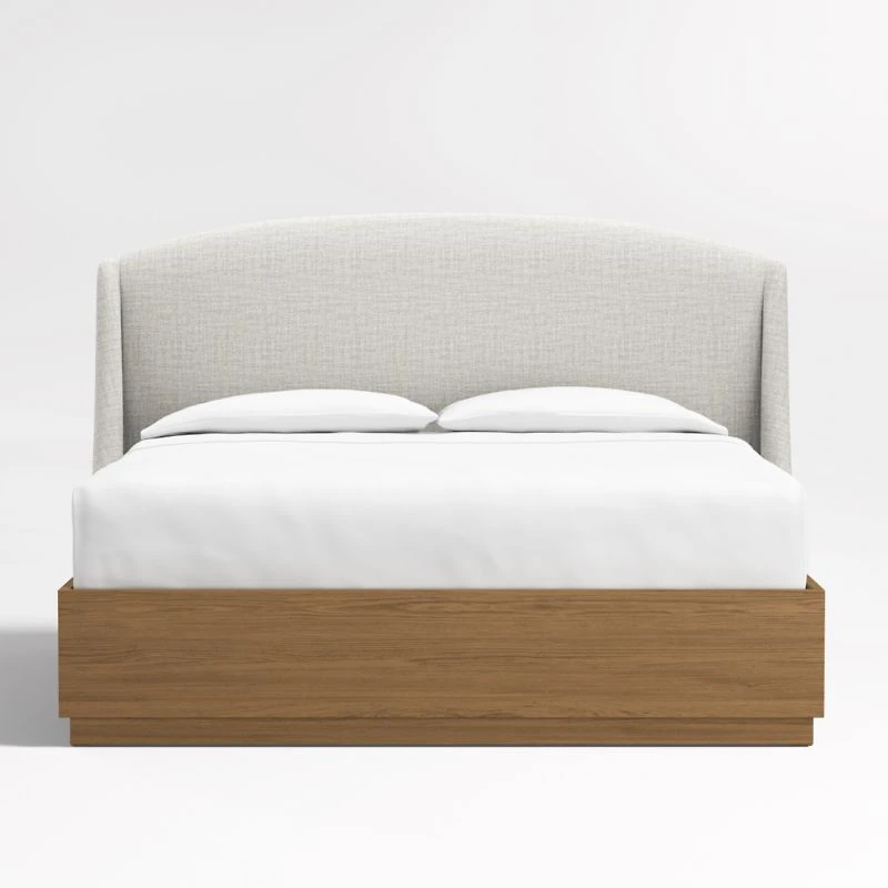 Lafayette 56" Mist Grey Upholstered King Headboard with Batten Oak Storage Bed Base