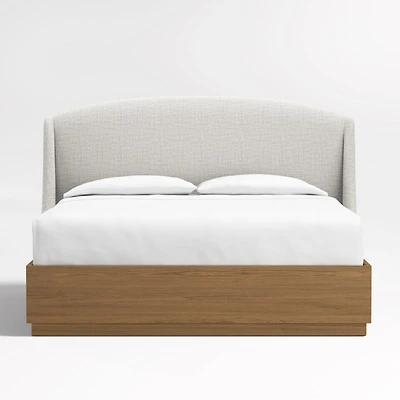 Lafayette 56" Mist Grey Upholstered King Headboard with Batten Oak Storage Bed Base
