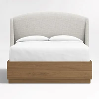 Lafayette 56" Mist Grey Upholstered King Headboard with Batten Oak Storage Bed Base