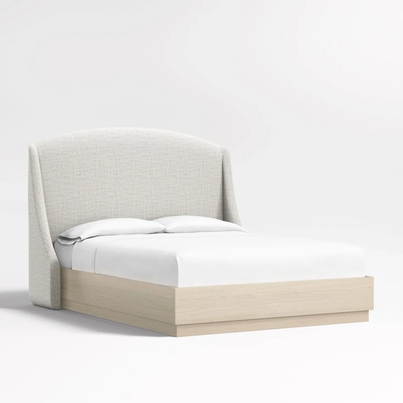 Lafayette 56" Mist Grey Upholstered Queen Headboard with Batten White Oak Bed Base