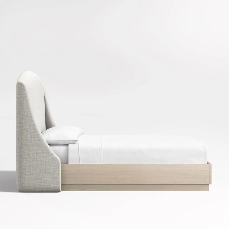 Lafayette 56" Mist Grey Upholstered Queen Headboard with Batten White Oak Bed Base