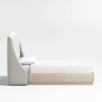 Lafayette 56" Mist Grey Upholstered Queen Headboard with Batten White Oak Bed Base