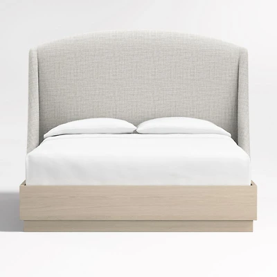 Lafayette 56" Mist Grey Upholstered Queen Headboard with Batten White Oak Bed Base