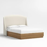 Lafayette 56" Natural Beige Upholstered Queen Headboard with Batten Brown Oak Bed Base