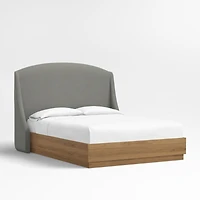 Lafayette 56" Graphite Grey Upholstered King Headboard with Batten Brown Oak Bed Base