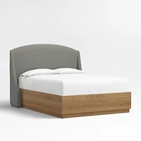 Lafayette 56" Graphite Grey Upholstered Queen Headboard with Batten Brown Oak Storage Bed Base