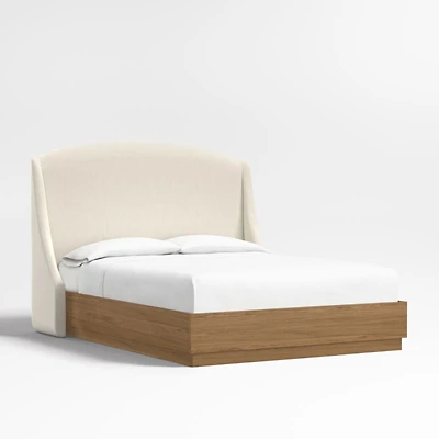 Lafayette 56" Ivory Upholstered Queen Headboard with Batten Brown Oak Bed Base