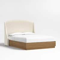Lafayette 56" Ivory Upholstered Queen Headboard with Batten Brown Oak Bed Base