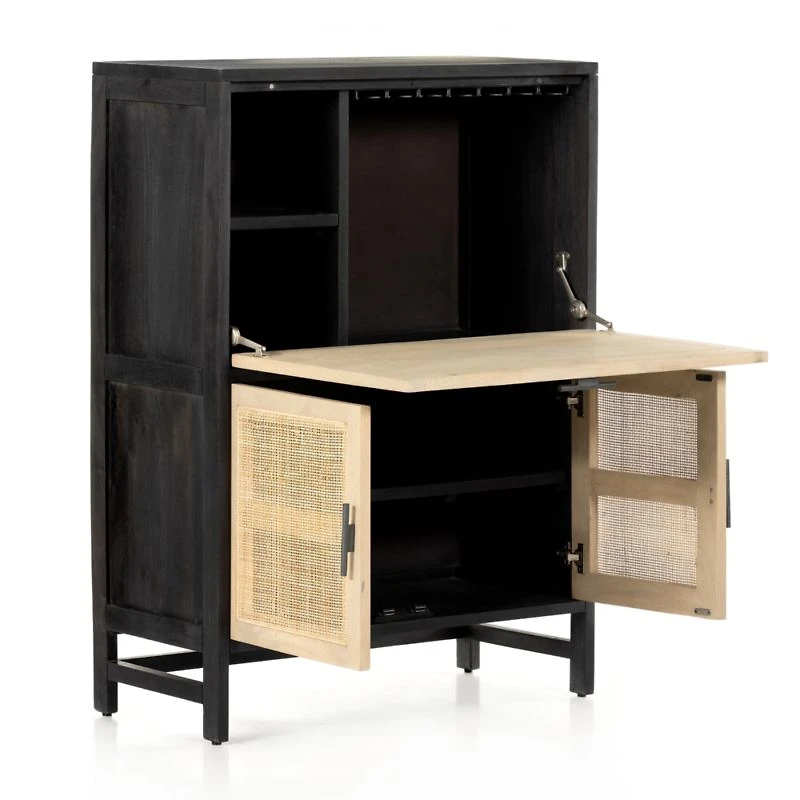 Libby Black Mango Wood Bar Cabinet with Storage