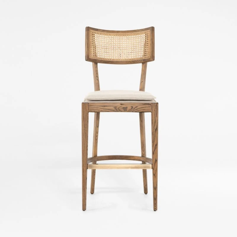 Libby Light Brown Wood and Natural Cane Counter Stool
