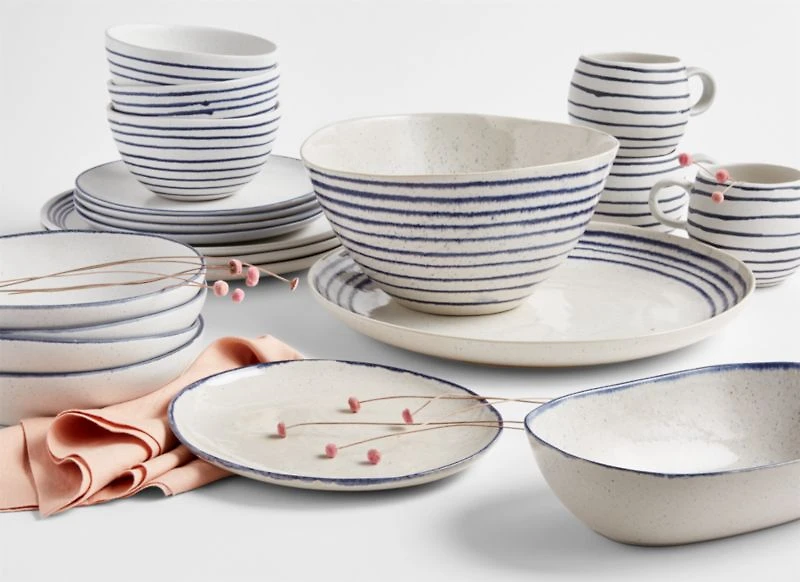 Lina Matte Blue Stripe Salad Plate