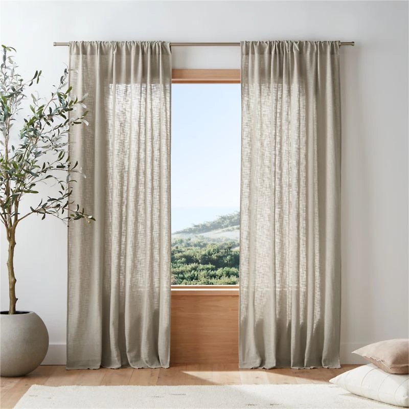 Lindstrom Warm Beige Organic Cotton Sheer Window Curtain Panel 52"x96"