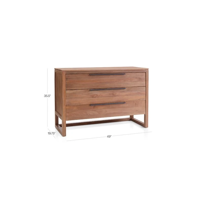 Linea 49" Natural Teak Wood 3-Drawer Dresser