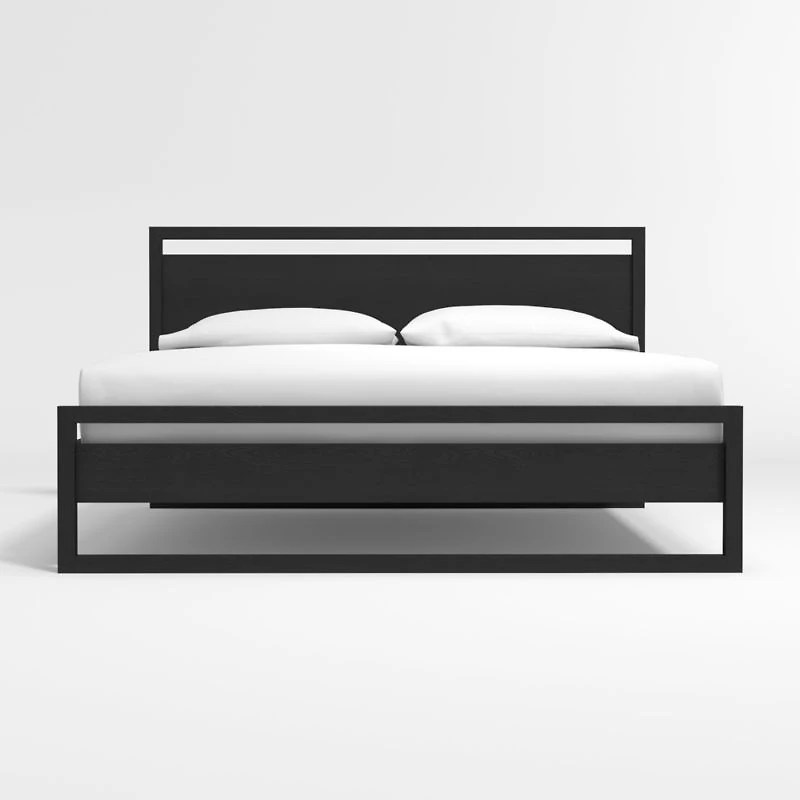Linea Black Teak Wood Queen Bed