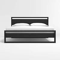 Linea Black Teak Wood Queen Bed