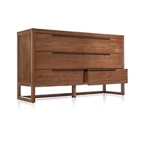Linea 66" Natural Teak Wood 6-Drawer Dresser