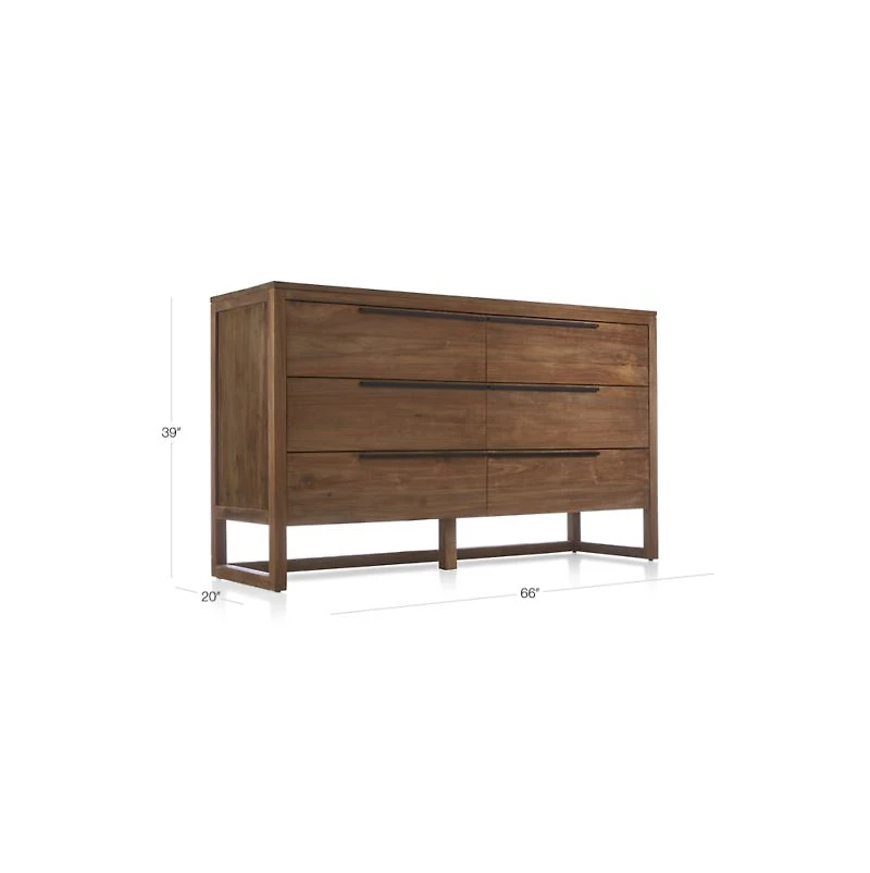 Linea 66" Natural Teak Wood 6-Drawer Dresser