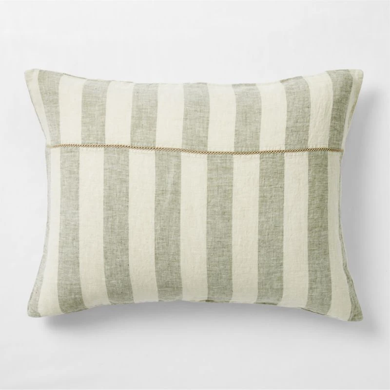 Aire Natural EUROPEAN FLAX ™-Certified Linen Cabana Stripe Arcadia Tan/Burnt Green Euro Bed Pillow Sham