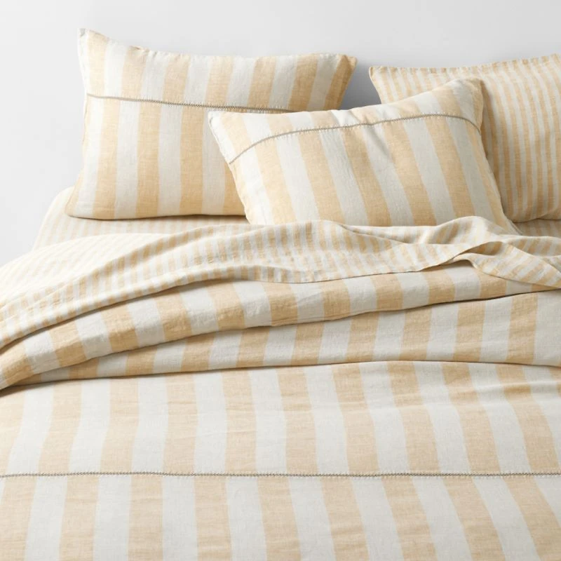 Aire Natural EUROPEAN FLAX ™-Certified Linen Cabana Stripe Arcadia Tan/Savannah Yellow Euro Bed Pillow Sham