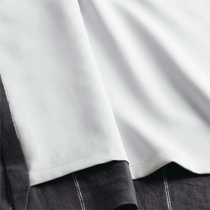 Storm Grey & Crisp White Linen Double Pinstripe Blackout Window Curtain Panel 52"x120"