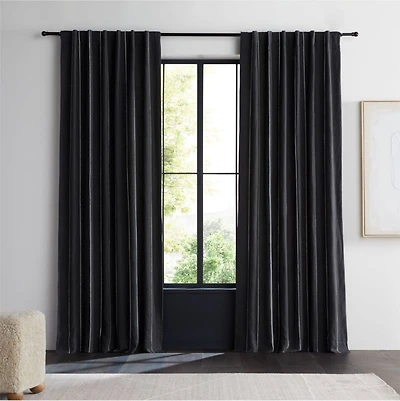 Storm Grey & Crisp White Linen Double Pinstripe Blackout Window Curtain Panel 52"x120"