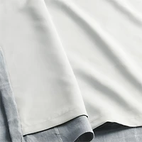 Mist Blue & Crisp White Linen Double Pinstripe Grid Blackout Window Curtain Panel 52"x84"