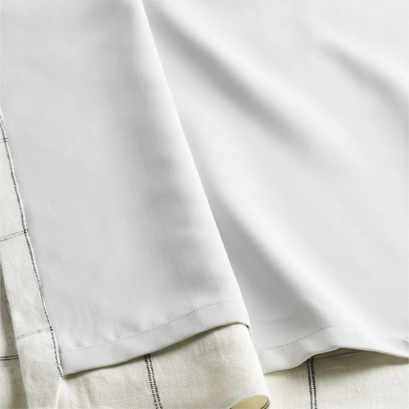 Pampas Ivory & Storm Grey Linen Double Pinstripe Grid Blackout Window Curtain Panel 52"x84"
