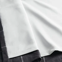 Storm Grey & Crisp White Linen Double Pinstripe Grid Blackout Window Curtain Panel 52"x84"