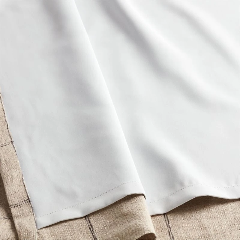 Warm Beige & Storm Grey Linen Double Pinstripe Grid Blackout Window Curtain Panel 52"x84"