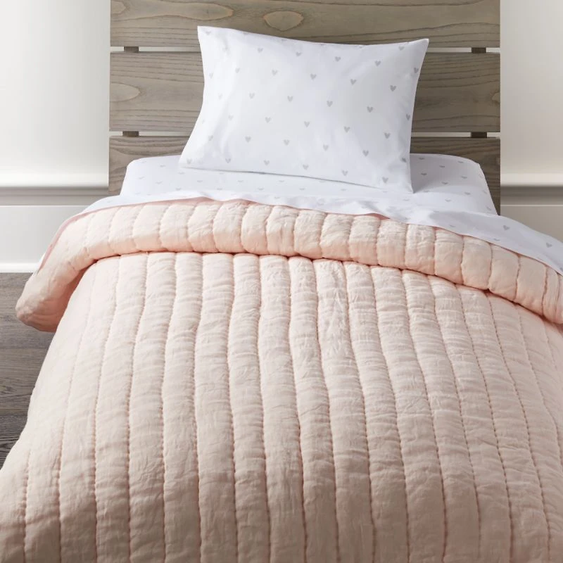 Light Pink Linen Baby Crib Quilt
