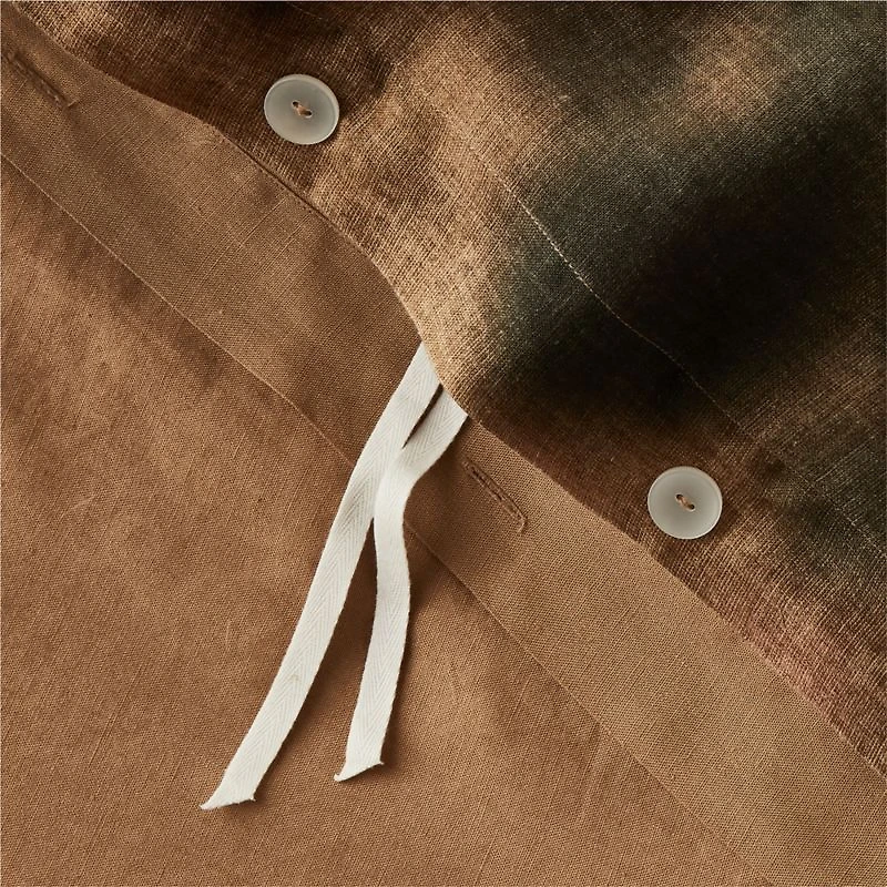 Aire Natural EUROPEAN FLAX ™-Certified Oversized Floral Ocher Tan/Burnt Green Full/Queen Duvet Cover