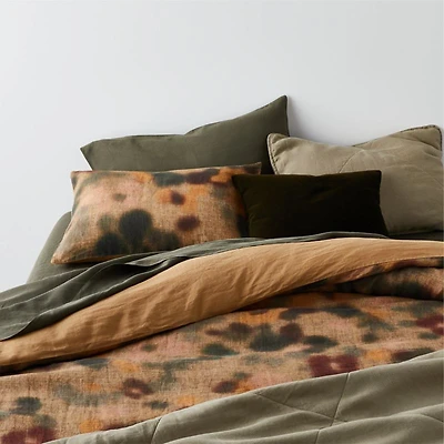 Aire Natural EUROPEAN FLAX ™-Certified Oversized Floral Ocher Tan/Burnt Green Full/Queen Duvet Cover