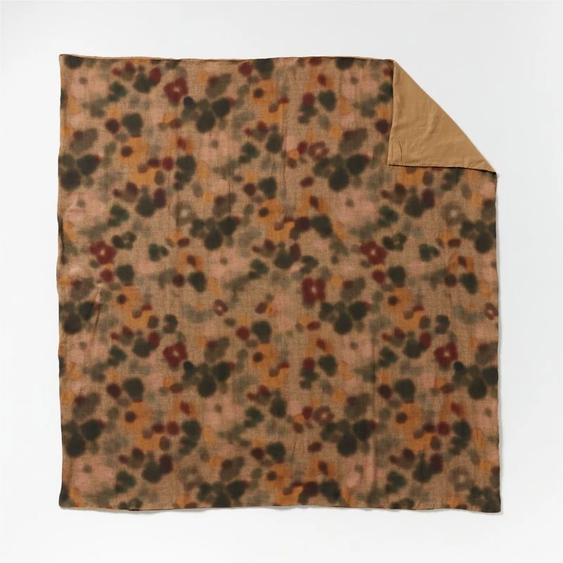Aire Natural EUROPEAN FLAX ™-Certified Oversized Floral Ocher Tan/Burnt Green Full/Queen Duvet Cover