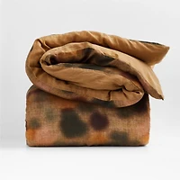 Aire Natural EUROPEAN FLAX ™-Certified Oversized Floral Ocher Tan/Burnt Green Full/Queen Duvet Cover