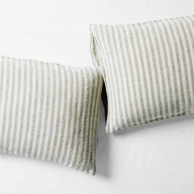 Aire Natural EUROPEAN FLAX ™-Certified  Linen Petite Stripe Arcadia Tan/Burnt Green King Pillowcases, Set of 2