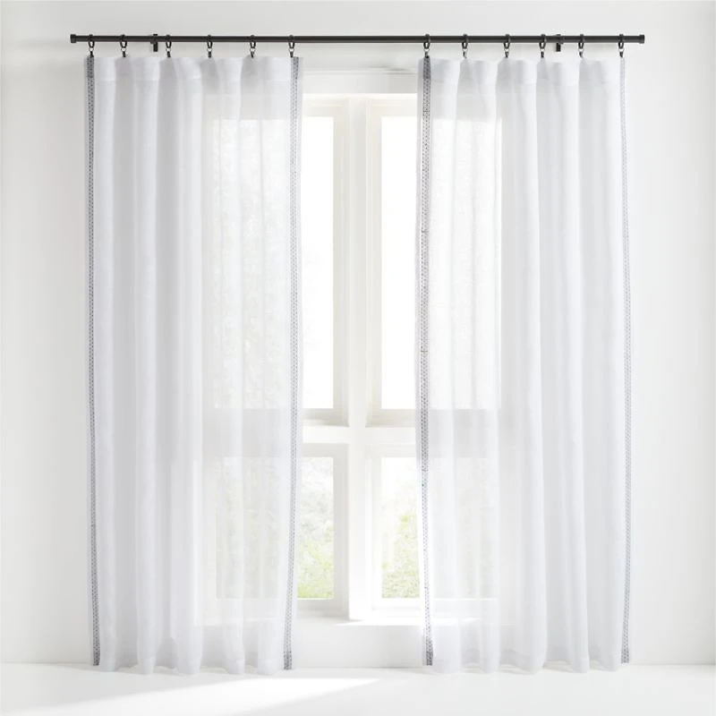 Bordered White Sheer Linen Curtain Panel 52"x84"