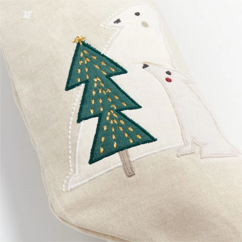 Linen Polar Bear Kids Christmas Stocking