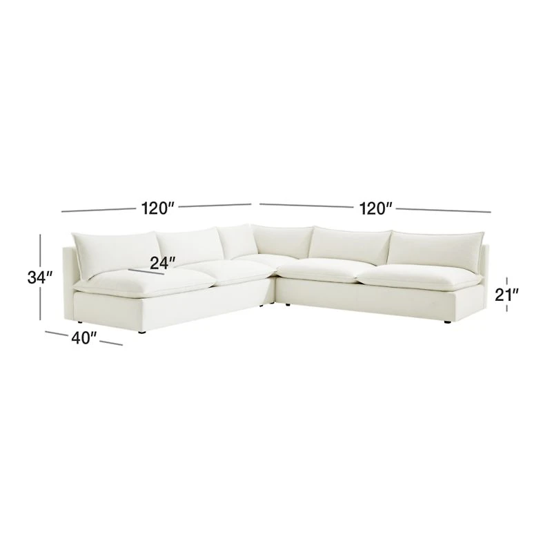 Lotus Deep Modular 3-Piece L-Shaped Sectional Sofa