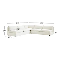 Lotus Deep Modular 3-Piece L-Shaped Sectional Sofa