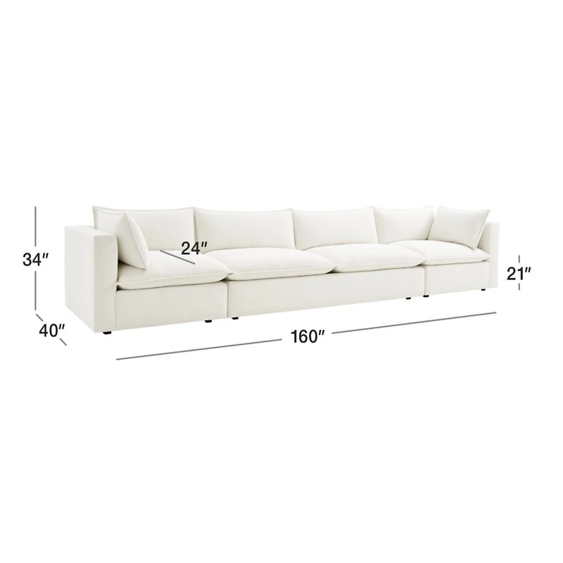 Lotus Deep Modular 3-Piece Extra Long Sofa Sectional