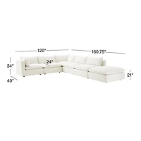Lotus Deep Modular 5-Piece L-Shaped Sectional Sofa with Ottoman