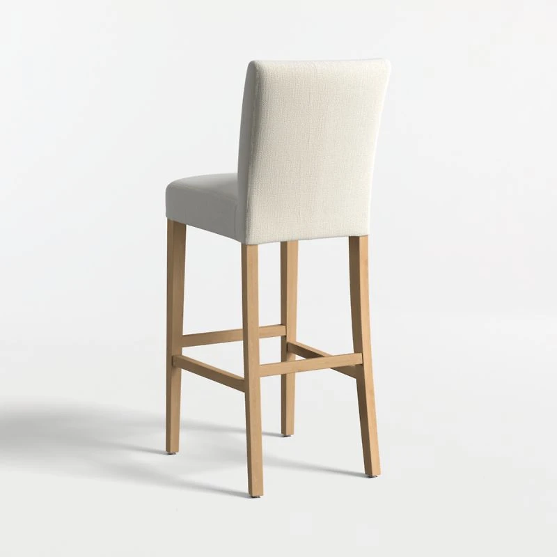 Lowe Ivory Upholstered Bar Stool with Natural Wood Legs