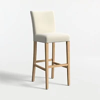 Lowe Ivory Upholstered Bar Stool with Natural Wood Legs