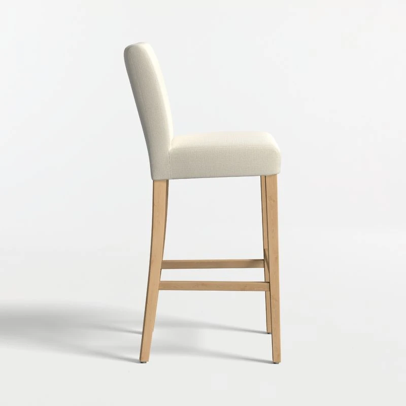Lowe Ivory Upholstered Bar Stool with Natural Wood Legs